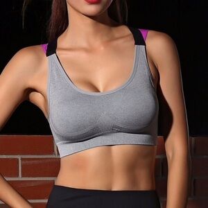 Gray Padded sports bra medium NWT New Purple